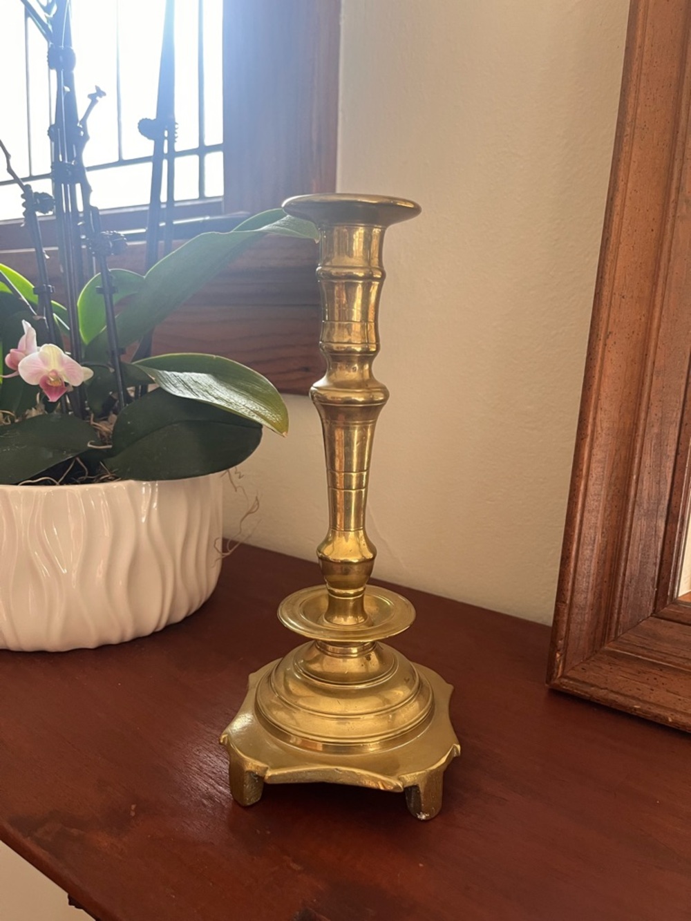 Vintage Solid Brass Candlestick Holder - Gold Finish VGUC Antique 9.5”